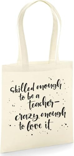 Jutebeutel bedruckt mit Spruch, Stoffbeutel bedruckt aus 100% Baumwolle - Tote Bag, Einkaufsbeutel, Einkaufstasche, Shopper und Baumwolltasche mit langen Henkeln, Skilled enough to be a teacher