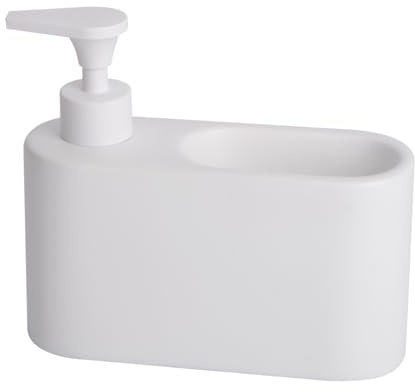 KOOK TIME Dispenser för diskmedel med svampställ för kök | Dispenser för flytande handtvål med svampställ | Svampställ för kök | Material: keramik | Färg: matt vitt