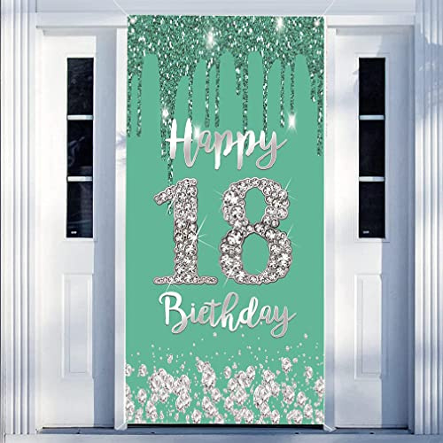 18. Geburtstag Mädchen Deko, Türkis Stoff Schild Plakat Türdekoration, 18. Geburtstag Hintergrund Banner, Geburtstagsfeier Willkommensschild