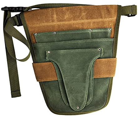 F Fityle Handlicher Gartenwerkzeuggürtel, mit mehreren Taschen, verstellbarer Taillengürtel aus Segeltuch, Werkzeugaufbewahrungstasche für Gartenarbeiten, Grün Braun