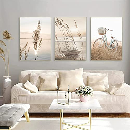 Trayosin 3er Design-Poster Set Wandbilder Boho Pampasgras, Beige Natur Bilder Wohnzimmer Deko Schlafzimmer,Moderne Poster Wandbilder Vintage Bilder Wanddeko Ohne Rahmen (40x50cm)