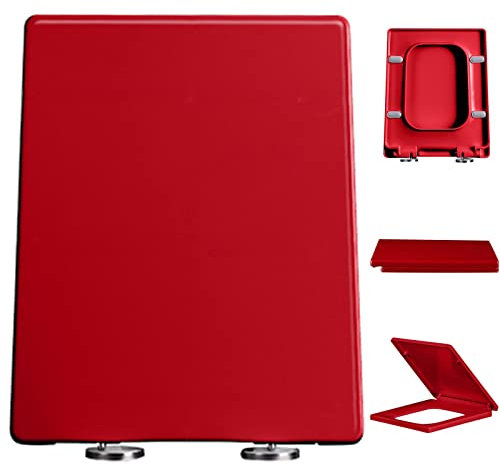 Dawafit Schnellverschluss-Toilettensitz Mit Absenkautomatik Und Abnehmbaren Scharnieren, Quadratischer Toilettensitz Für Badezimmer Ist Einfach Zu Reinigen Und Zu Installieren (Rot)