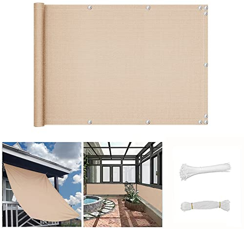 QINGLV Brise Vue 60x200cm Cache Balcon Opaque RéSistant Aux IntempéRies Pare Vue Balcon pour Terrasse, Jardin, Piscine, Patio, Bordure -Couleur Sable