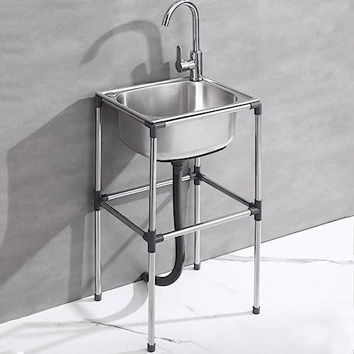 Freistehende Einzelbecken Spülbecken,Edelstahl Camping Spülbecken Multifunktions Waschtisch,1 Becken Mobiles Küche Spültisch,für Außen,Innen,Küche,Restaurant,Bar,Garten (37x31x75cm)