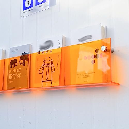 WINARA Zeitungsständer Zeitschriftenregal Acryl-Magazin-Wandregal, Klarer Prospekthalter Ständer Wandhalterung Literatur Katalog Bücherregal, Breite 80 cm (Orange)
