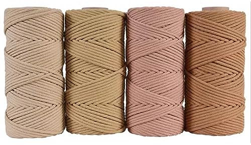 Makramee-Schnur, 4 mm x 100 m, 4 Rollen, natürliches Baumwollseil, dickes Bastelschnur, 36 Farben, weiches Makramee-Seil, Baumwollschnur zum Aufhängen an der Wand, Heimdekoration, A-4 mm
