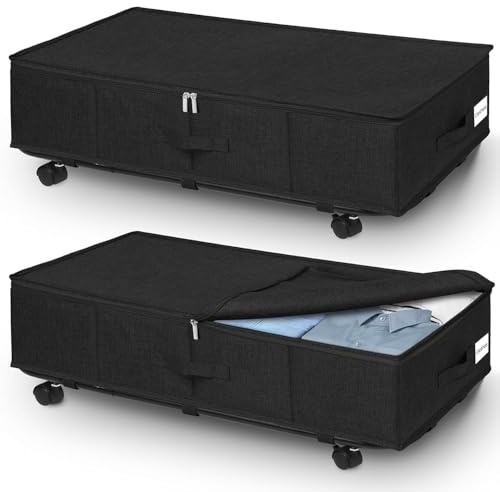 JUPELI 2 cajones para debajo de la cama con ruedas, 50 L, plegable, caja de almacenamiento, cajonera de almacenamiento, cajones con soporte de suelo de metal, caja de almacenamiento para edredones y