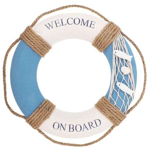 VINTORKY Life Buoy Decor Home Decoration Welcome on Board Life Ring Welcome Door Plaque Wall Swim Tube Decor Mediterranean Wall Sign Vintage Decor Life Ring Decor Pendant Household