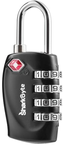 SharkByte TSA Cadenas à combinaison de sécurité à 4 cadrans pour valises, valises, fermeture éclair, sac à dos, sac de voyage, petit cadenas à code (lot de 1)