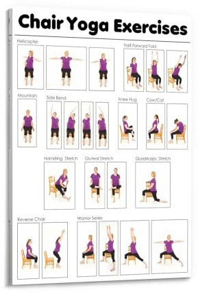 GLTLGBPR Yoga-Übungstabelle, Wandkunst-Poster für Senioren, Büro und Schlafzimmer, 30 x 45 cm, Rahmenstil
