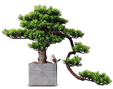 Künstliche Bonsai-Baum Indoor Simulation Pflanzendekoration Wohnzimmer Willkommen Kiefer Bonsai Grünpflanzen Topf Desktop Zypresse Fake Tree Dekoration Ornamente 15,7 Zoll Feng Shui Deko(A)