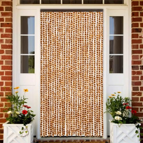 Homgoday Mosquitera para puerta, cortina protectora contra insectos, cortina para puerta, cortina de rayas, protección contra insectos, puerta de balcón, salón, ocre y blanco, 118 x 220 cm, chenilla