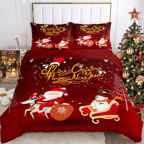 WZXGHE Weihnachtsbettwäschee,Weihnachtsmann Und Elch Bettbezug Set,Weiche Gemütlich Mikrofaser Bettwäsche Weihnachts Set,Weihnachten Geschenk Für Kinder Teenager (Weihnachtsmann-A, 200x200cm)