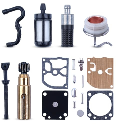 Atunee Kit d'Engrenage à Vis Sans Fin de Pompe à Huile pour Stihl 017 018 MS180 MS170 MS 170 MS 250 Tronçonneuse avec Kit de Réparation de Carburateur Turbine Tuyau de Carburant Tuyau d'huile