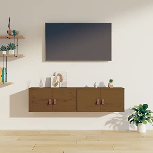 Sufrk Wandschränke 2 STK. Wandschrank HäNgeschrank Bad Wandschrank HäNgend AufbewahrungsschräNke Honigbraun 60x30x30 cm Massivholz Kiefer