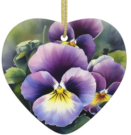 Stiefmütterchen Perfektion Weihnachten Ornament Herz Keramik Hängende Ornamente für Weihnachtsbaum Hängende Porzellan Anhänger mit Goldseil Weihnachtsbaum Ornament für Feiertage Xmas Party Dekor