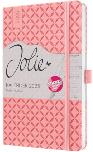 Wochenkalender Jolie A5 2025 rose pink - SIGEL - 1 Woche auf 2 Seiten - Terminplaner mit geprägtem Kunstleder-Cover, Gummiband, Stiftschlaufe, Einstecktasche und Stickerbogen - 13,5 cm x 20,3 cm