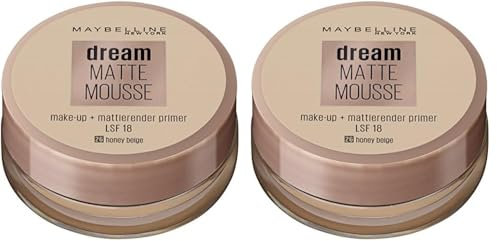 Maybelline New York Make Up, Dream Matte Mousse Make-Up, Mattierend, Nr. 26 Honey Beige (Packung mit 2)