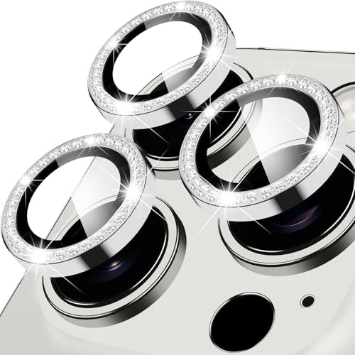 Oelrstfe Pellicola Fotocamera per iPhone 16 Pro/16 Pro Max,Posteriore Obiettivo Protezione Vetro Temperato,HD Trasparente Lente Schermo,Durezza 9H Anti-graffio Ultra Resistente Glitter Camera,Argento