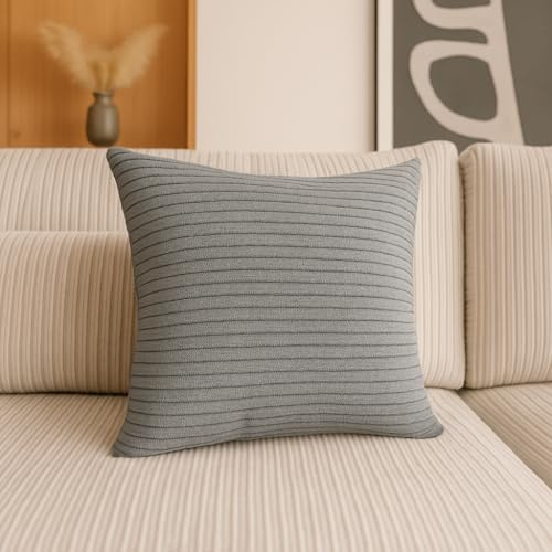Dekokissen aus Cord 40x40 cm - Couchkissen mit Füllung und Reißverschluss - Modern Dekokissen mit Bezug - Couchkissen fur Sessel & Sofa - Aesthetic Gestreift Kopfkissen - Grau - MODERNO