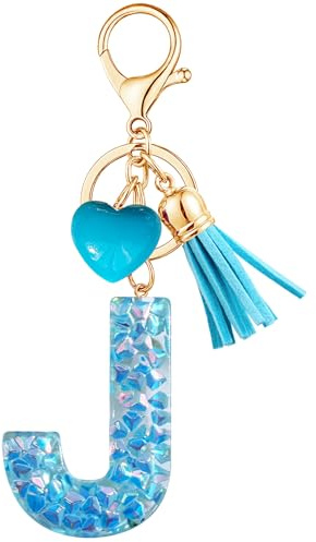Vorysum Herzförmig Anhänger Schlüsselanhänger Mädchen Schlüssel Buchstabe Blau Kristall Harz Mit Anfangsbuchstaben Gold Schlüsselringe Kinder Schlüsselanhänger Personalisiert Keychain Geschenk（J）