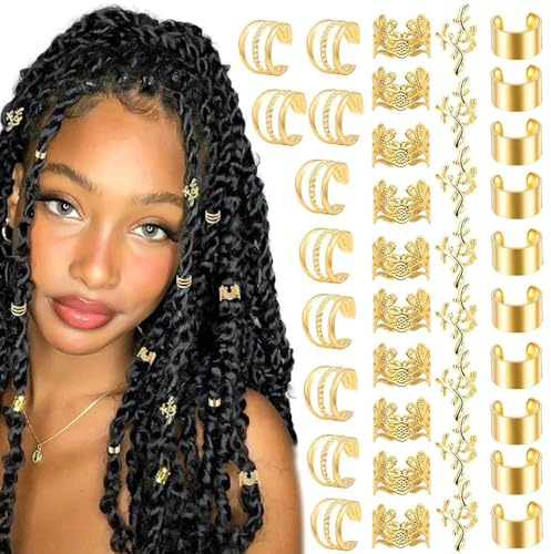 LearnLyrics Haarringe für Zöpfe, Zopfschmuck für Frauen 40X geflochtene Ringmanschetten Metall-Haar-Dreadlock-Schmuck, dekorativer Zopf-Haarschmuck, stilvoll für Dreadlock-Accessoire
