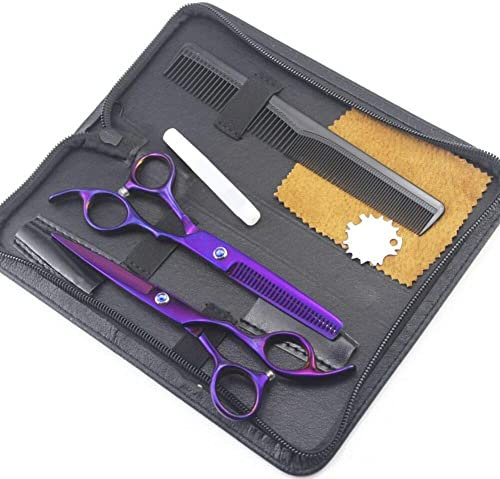 sjdoPulse Haarschere, Friseurschere, Effilierschere, Set Mit 6 Zoll Haarschneide- Und Haarscheren Für Männer, Frauen Und Kinder, Edelstahl, Lila, 6-Zoll-Set