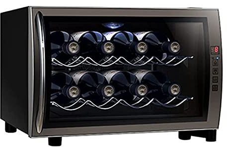 IUBGFTO Refrigerador de 8 Botellas, Enfriador Rojo Blanco, Enfriador de encimera, Mini refrigerador para Vino Compacto, con Control Digital, Puerta de Acero Inoxidable