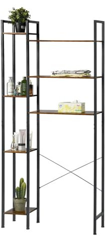 GOKHOMX Étagère Toilette,Meuble Salle de Bain Rangement avec 7 Étagères, Meuble de Toilette au Dessus WC Rangement Gain de Place, Marron