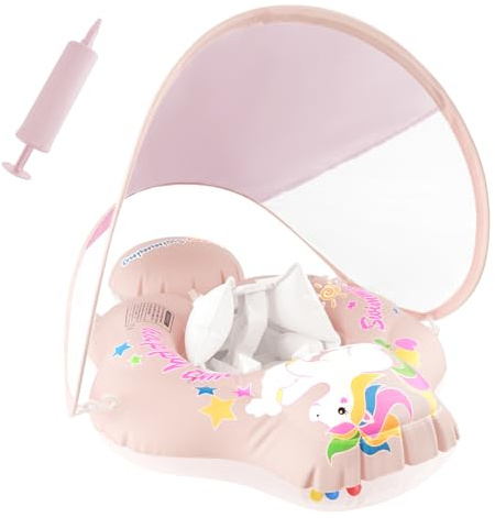 DOUUCO Schwimmring Baby mit Abnehmbarem Sonnendach, mit UPF50+ UV-Schutz, Aufblasbare Swim Float, Verstellbarer Sicherheitssitz Kleinkind Schwimmen Float für Baby ab 12-36 Monate L