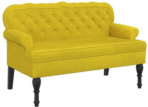 Gecheer Sitzbank mit Rückenlehne Polsterbank Flurbank Bank Wartebank Wohnzimmer Flur Gelb 119,5x64,5x75 cm Samt