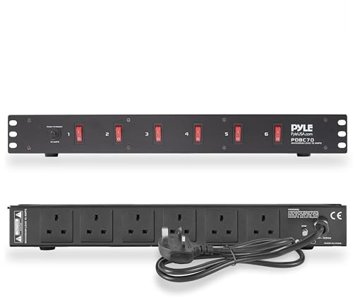 Pyle Rack Mount Power Strip, 6 Outlet PDU, 1U 13A Surge Protected Extension Lead for Server Rack, Studio, Home and Office