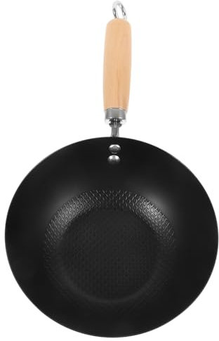 Wok Pequeño de Hierro Forjado Negro, Superficie Lisa y Antiadherente