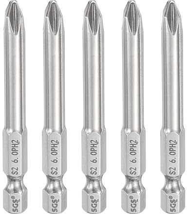 sourcing map 5pcs #2 Phillips Screwdriver Bit PH2 1/4 Hex Shank 2.6 (65mm) Long 6mm Rod Magnetic Cross Head Drill Bits S2 Steel Industrial Screw Driver for Power Screwdrivers Drills, Silver
