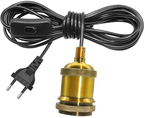 Portalámparas 5M con interruptor y enchufe cable, Accesorios E27 color cobre Metal para de lámpara suspensióna, Adaptador de Lámpara Bombillas Cable Largo negro Aplicable a luz Creativa