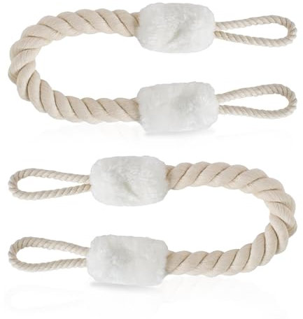 Anti-Crash Door Handles Rope - TRACOMPAN 2PCS White Door Stopper Rope with Decorative Design, Pet Teeth Protection Rope, Soft Buffer Doorstop Rope for Door Handles, Bedroom, Balcony & Patio Doors