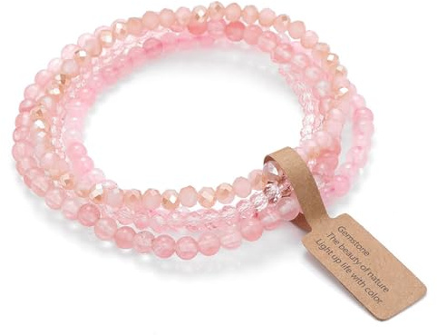 GUSXPPD 4 Stück Edelstein Armband, 4mm Stretch Armbänder, Armband Heilsteine Damen, Perlenarmband, Paar/Freundschafts/Partner Armbänder (Rosa Quarz)