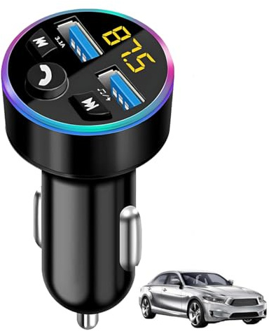 Bluetooth Car Charger Adapter, Car Wireless Radio Bluetooth Transmitter Receiver, Dual USB Ports, Hand-Free Calling, Music Player for iPhone 16 15 14 13 Plus, Samsung S25 S24 Ultra S23(Black)