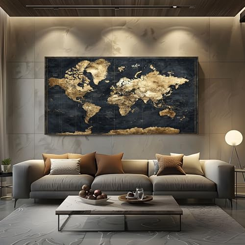 Vintage Weltkarte Wandbilder Dekoration Wohnzimmer Leinwand Bilder Nostalgische Karte Leinwandbild Schlafzimmer Deko Wandbilder Antike Geographie Groß Kunstdruck Art Wanddeko 70x140 cm Rahmenlos