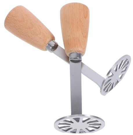 STOBAZA Schiacciapatate Piccolo in Acciaio Con Manico in Legno Antiscivolo, Utensile Da Cucina Manuale Per Purè Di Patate e Verdure, Set Da 2 Pezzi Per Uso Casalingo