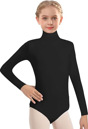 DANSHOW Body da danza classica per ragazze, a maniche lunghe, nero, body da ginnastica, Nero-manica lunga, 10-12