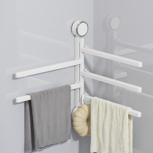 PAVSTINE 30cm Toalleros de Baño sin Taladro, Toallero Ventosa, Toalheiro con 5 Barras Giratorias 180°, Towel Holder Multiusos para Cabina de Ducha y Cocina, Blanco