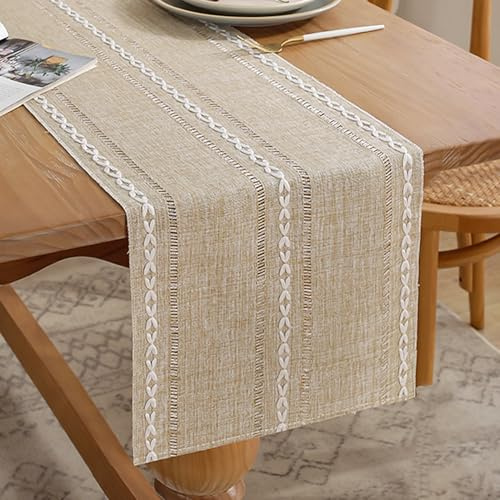 Runner da Tavolo Lino di Cotone Moderno 33x140 cm Crema Beige Giallo Macramè Runner Tavola Lavabile Vintage Centro Tovaglia Decorazioni Matrimonio Tavoli per Soggiorno Mobili Cucina