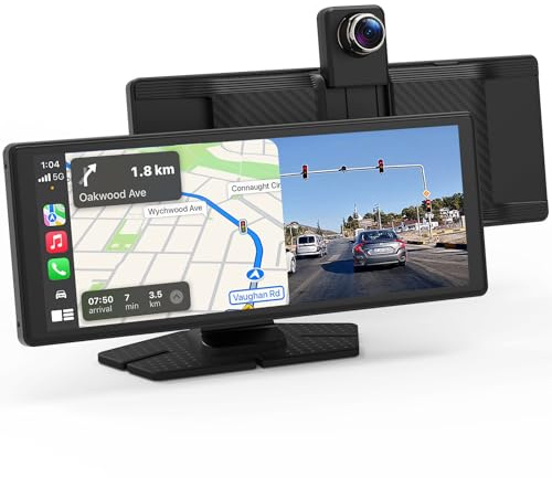 Nsyee 10,26 Zoll Auto Play Bildschirm, Carplay Bildschirm für Apple Car Play & Android Auto, Auto Tablet mit 360° drehbarem 4K vorne + hinten 1080P Dual Kamera Dash Cam, Mirror Link/Sprachassistent
