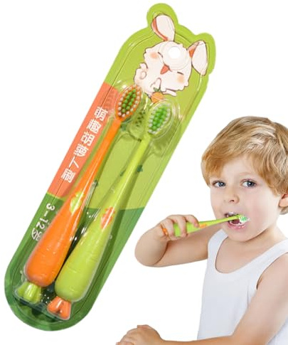 MFYOUPK Cepillos de Dientes para Niños - 2 Cepillos de Dientes Infantiles con Forma de Zanahoria,Cerdas Para Limpieza Y Cuidado De Encías Para Niños Y Niñas A Partir De 3 Años Para Casa