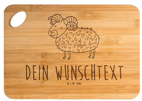Mr. & Mrs. Panda Personalisiertes Brettchen Sternzeichen Widder - Personalisierte Geschenke, Frühstücksbrett graviert, Holzschneidebrett mit Gravur, Bock, Geburtstag April, Schneidebrett, März