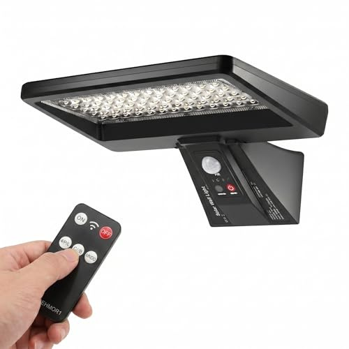 Beuaati Solarlampen Außen mit Bewegungsmelder, Solarleuchte mit Fernbedienung, 2 Lichtfarben & 2 Helligkeitsstufen, IP65 Wasserdichte Sicherheitsleuchte für Garten Hof Garage (1 Stück)