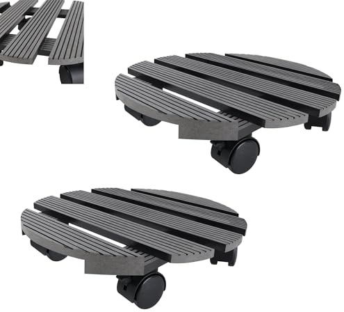 TATIVALO 2er Set Pflanzenroller WPC Ø30 cm Anthrazit | WPC-Blumenroller, Rollbrett,Untersetzer mit Rollen, bis 100 kg Tragkraft. Für schwere Pflanzkübel, Garten, Balkon, Terrasse