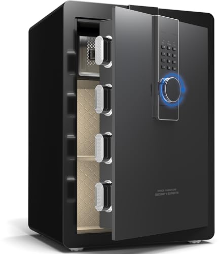 29KG Lourd Coffre Fort en Acier, 82L Coffre-fort Électronique avec Digitale Code et Clé, pour Maison et Bureau, Idéal pour Bijoux, Argent et Documents A4, Notice en Français (Noir,82L)