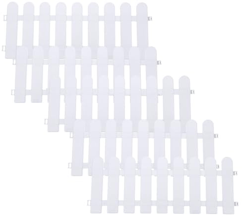 CLISPEED 5pcs White Plastic Garden Picket Fence Panels, Solid and Reusable Decorative Patio Border for Yard and Terrace Landscaping